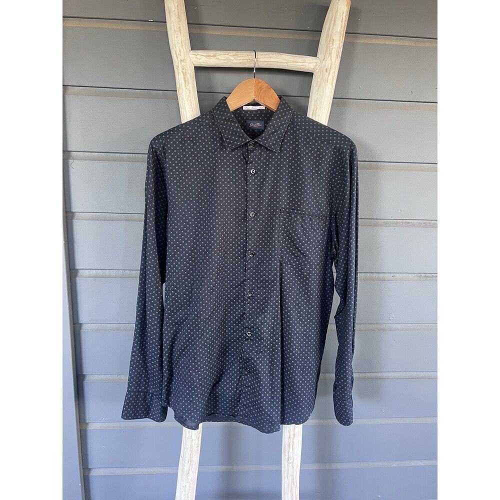 ✨ Good Man Brand - Navy Blue Dots Longsleeve Men’s Dress Shirt ✨ Medium Cotton - Picture 2 of 8